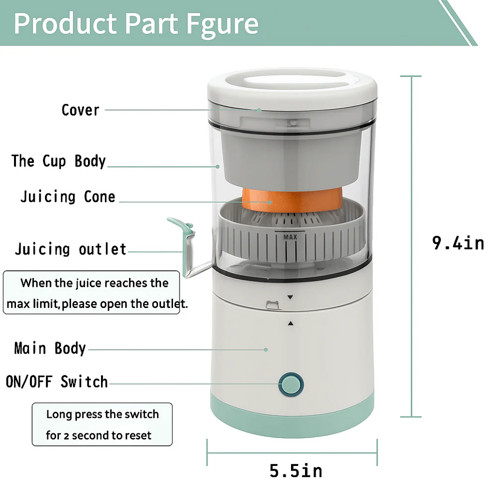 Electric Orange Juicer Machine | Wireless Citrus Press Juicer | for Home & Kitchen